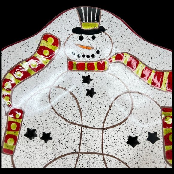 Grasslands Road Pottery Snowman Bowl Hats Winter Christmas Holiday Speckled Red - Picture 6 of 9